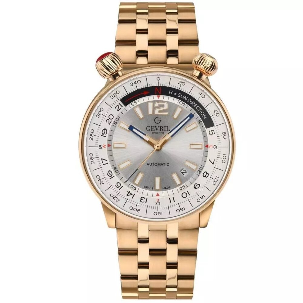 Gevril Men's Swiss Automatic Inner Rotating Bezel Solar Compass Watch 48564 NIB